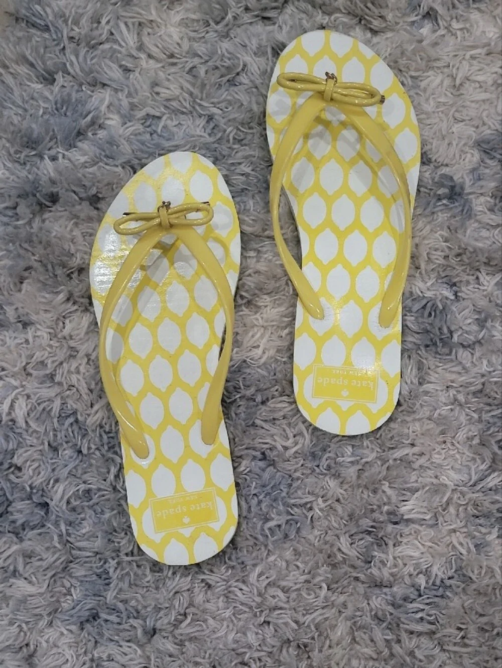 kate spade Yellow and White Patterned Bow Flip Flops